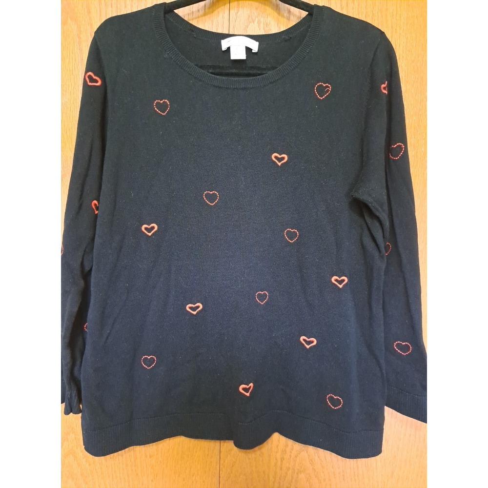 Christopher And Banks Women's Black Embroidered Long Sleeve  Sweater Pullover LP